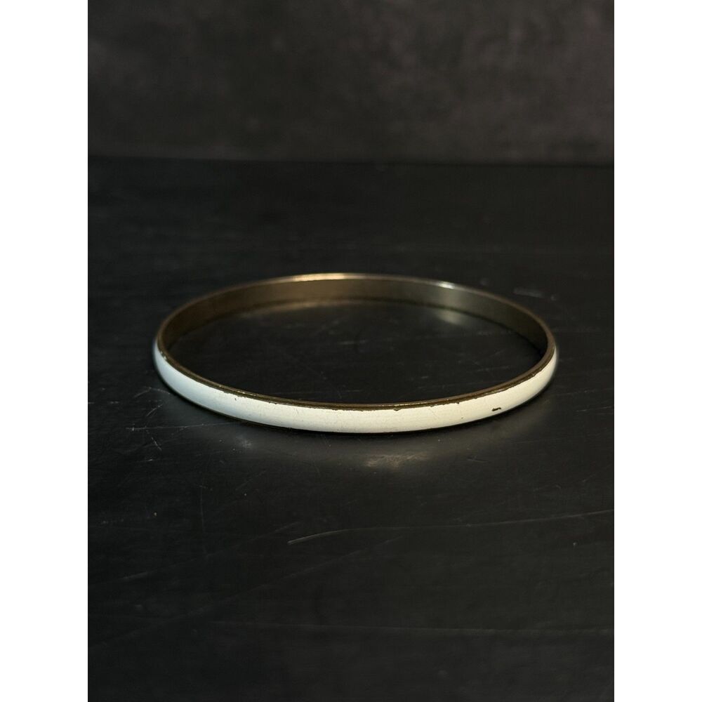Vintage White Enamel Bangle Bracelet Size 7